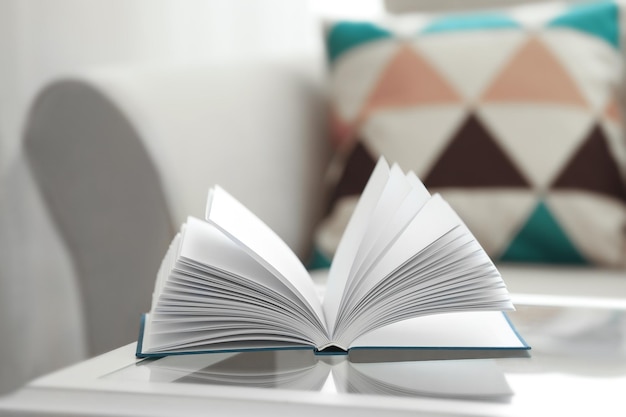 New open book on table in living room