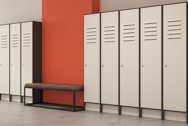 New orange locker room with empty wall