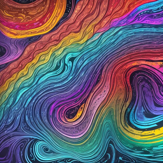アブストラクト 画像 多色の波のパターン 輝く流れ 現代 AIによって生成された