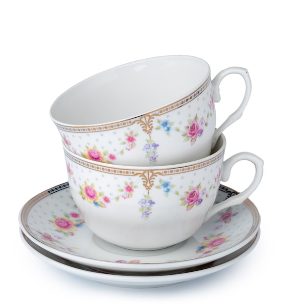 New porcelain tea pair isolated