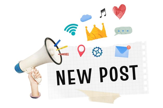 new post png digital marketing notepaper collage sticker transparent background