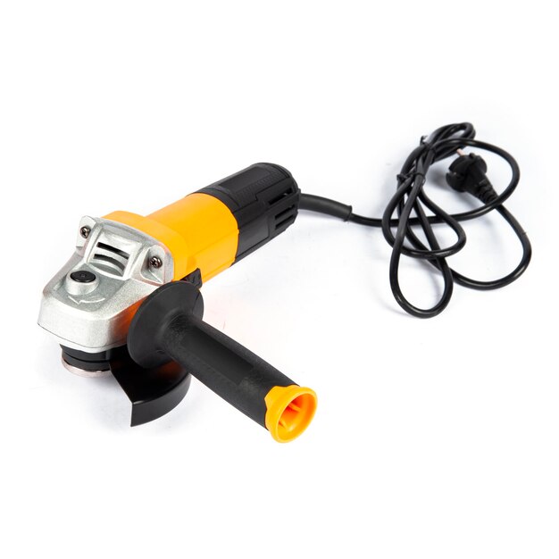 new professional yellow angle grinder isolated on white background