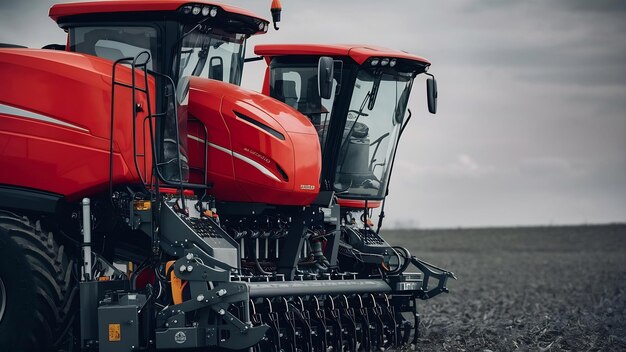 Photo new red agricultural seeder close up view