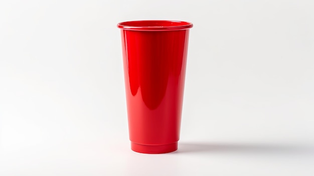 New red plastic cup on white background Generative Ai