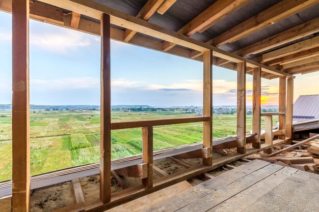 New residential construction home framing. interior framing of a new house under construction