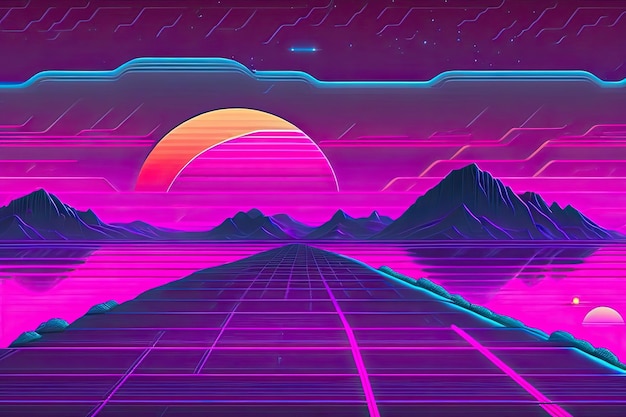 Photo new retrowave purple neon background design art generative ai