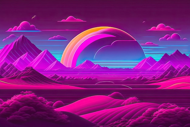 新しい Retrowave 紫ネオン背景デザイン アート生成 AI