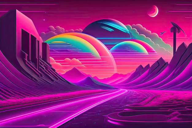 New retrowave purple neon background design art generative ai