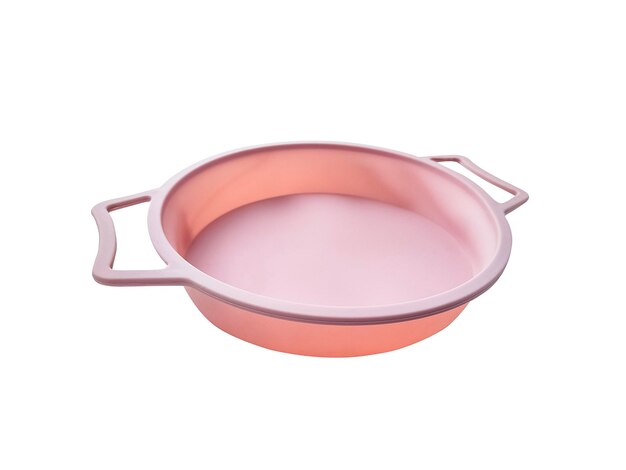 New round silicone baking dish with handles isolated on white background Top view