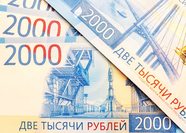 New Russian banknotes in denominations of 2000 rubles close-up