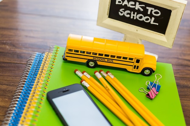 New school supplies prepared for new school year.