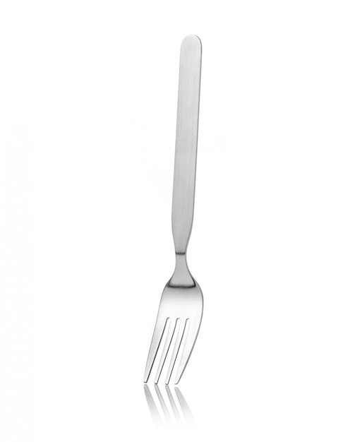 New shiny silver fork shot in studio. Isolated on white