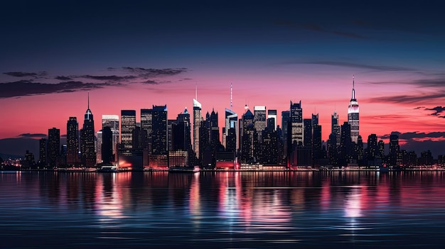 New silhouette of New York City skyline during dusk