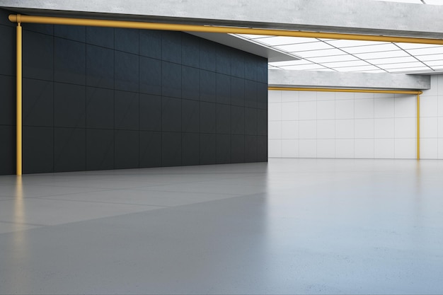 New spacious empty tile interior with mock up place 3D Rendering