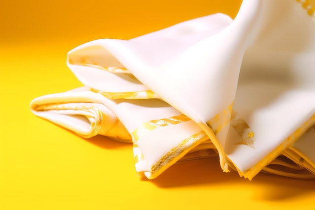 Photo new stylish white handkerchiefs on yellow background