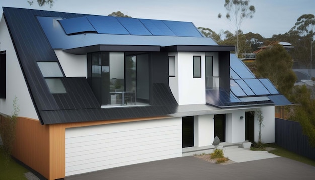 Новый пригородный дом с фотоэлектрической системой на крыше Современный экологически чистый пассивный дом с таким
