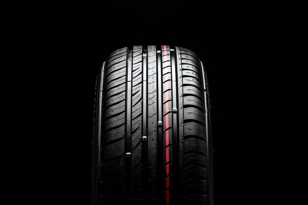 New summer tire tread closeup on black background