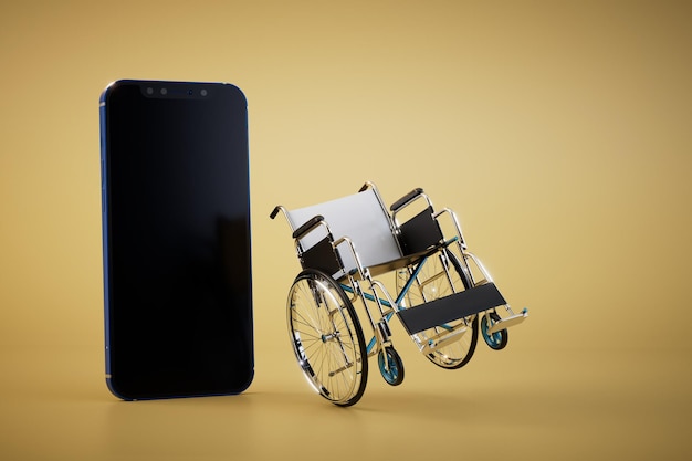 New technologies for people with disabilities a wheelchair and a smartphone on a yellow background