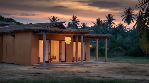 New traditional house at dusk