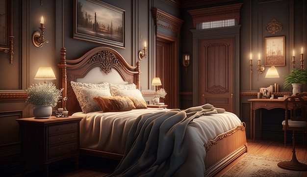 New traditional modern style interior bedroom design AI Generated image