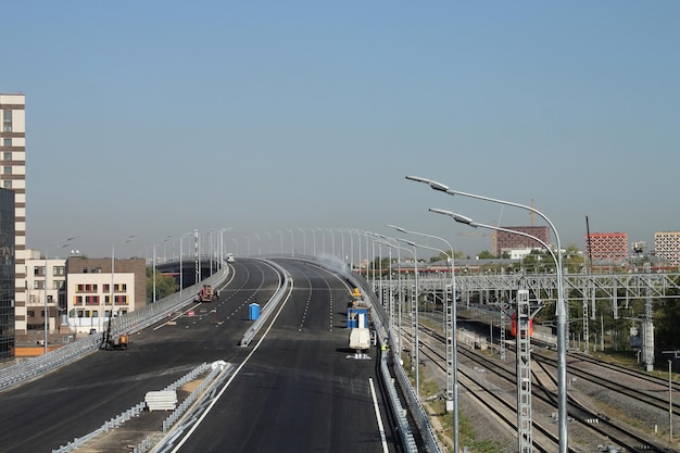 New traffic intersection road construction site. Development of transport infrastructure junction, i