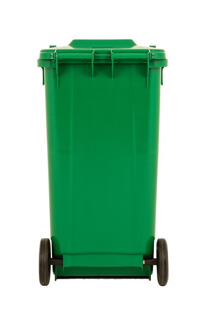 Photo a new unbox green large bin isolated on white background.