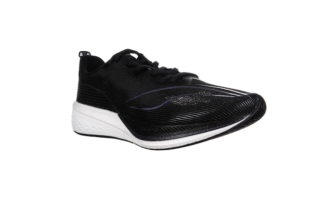 New unbranded black sport running shoe or sneaker isolated on white background with clipping path