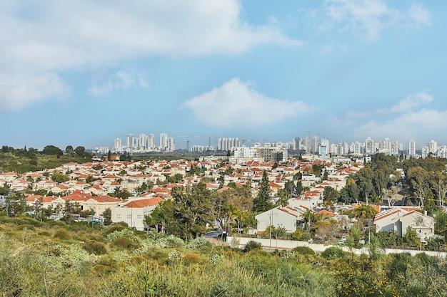 New urban area and construction of new houses next to the city park