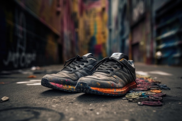 Новые городские кроссовки яркое уличное искусство генеративная ИА