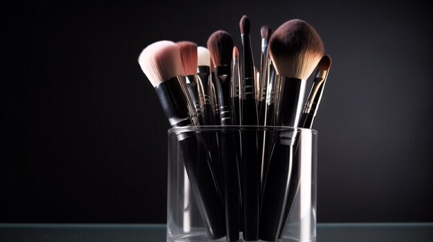 New white make up brushes in metal patterned glass Generative Ai