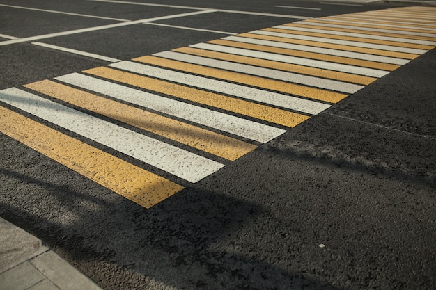 New white and yellow pedestrian in the city