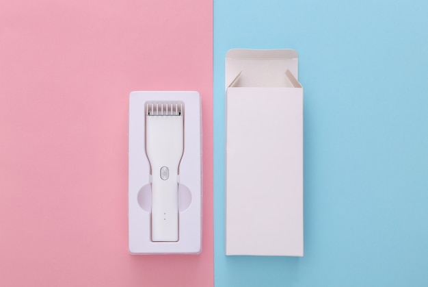 New Wireless Hair Clipper in packaging on pink blue pastel