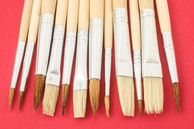 Photo new wooden different paintbrush texture