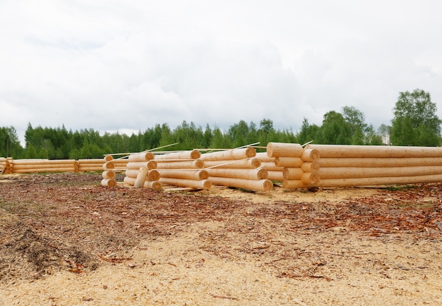 New wooden house built from logs