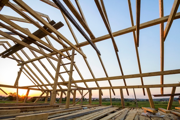 New wooden house under construction. 