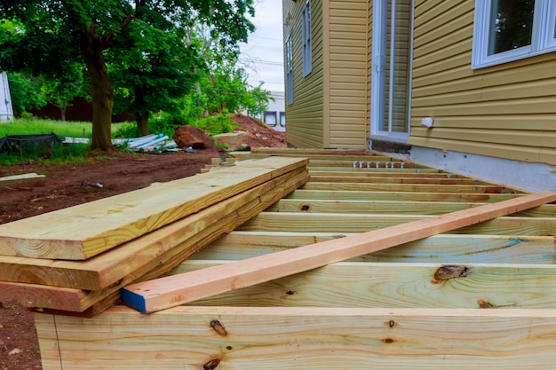 Photo a new wooden, timber deck being constructed