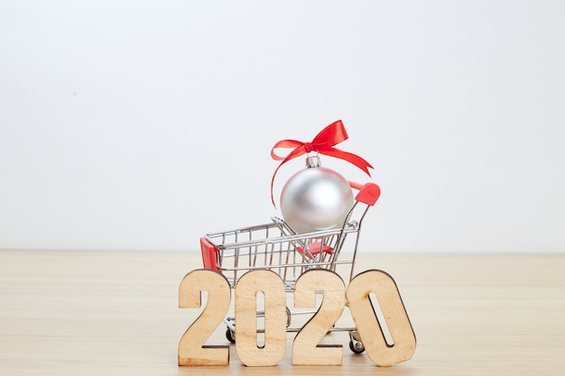 New year 2020 festival shopping concept on wooden