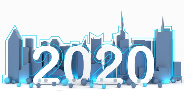 뉴욕시 배경 3D 렌더링에 새해 2020