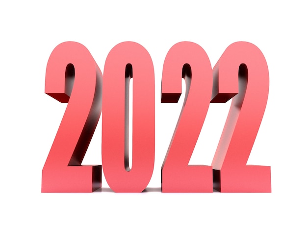 사진 새해 2022, 흰색 배경에 3d 렌더링