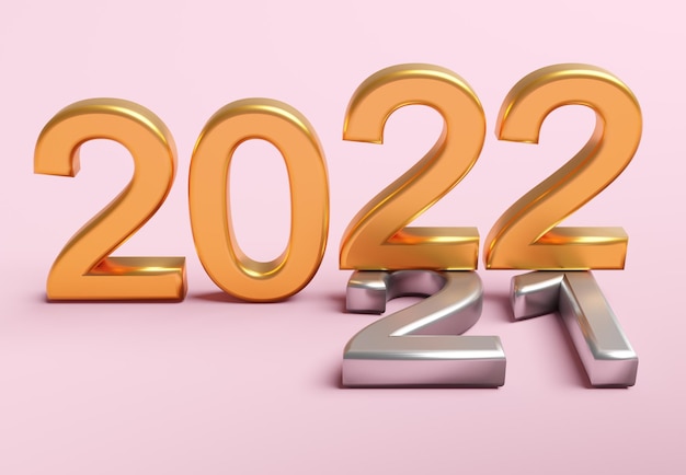 사진 새해 2022 휴일 개념입니다. 숫자 2022는 2021에 있습니다. 3d 렌더링