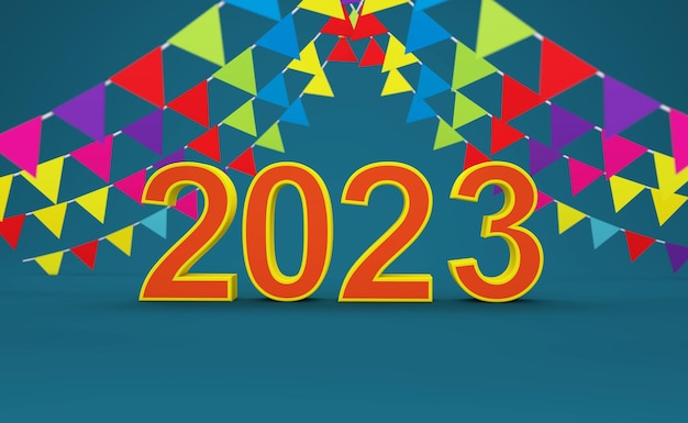 Foto concetto di design creativo per il nuovo anno 2023 - immagine 3d rappresentata