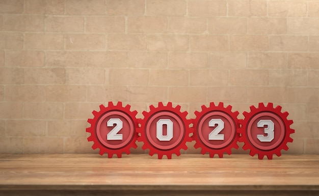 New Year 2023 Creative Design Concept with Gears - 3D Rendered Image