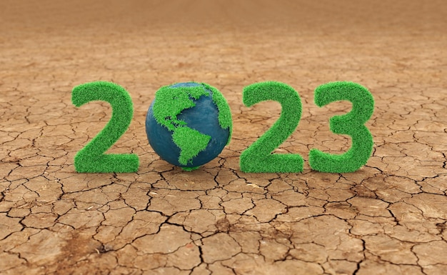 New Year 2023 Creative Design Concept with go green - 3D Rendered Image