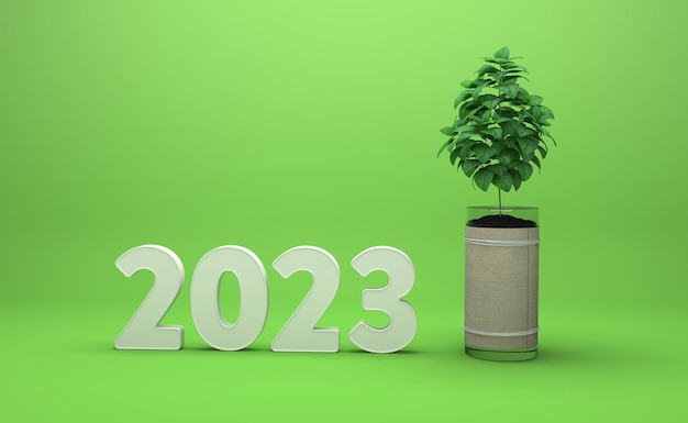 New Year 2023 Creative Design Concept with go green Concept - 3D Rendered Image