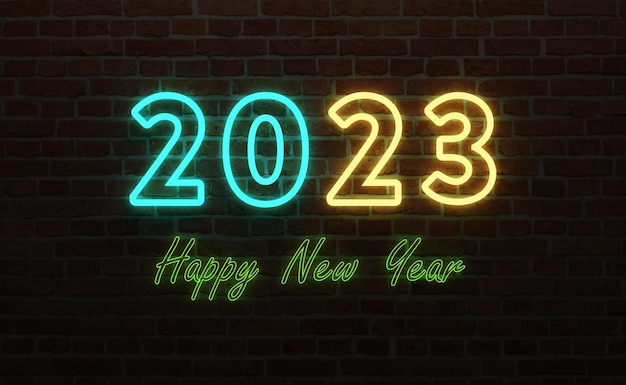 New Year 2023 Creative Design Concept with LED lights - 3D Rendered Image