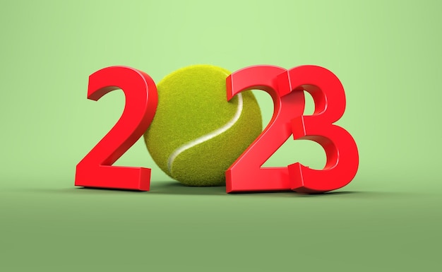 Foto nuovo anno 2023 concetto di design creativo con pallina da tennis - immagine 3d rappresentata