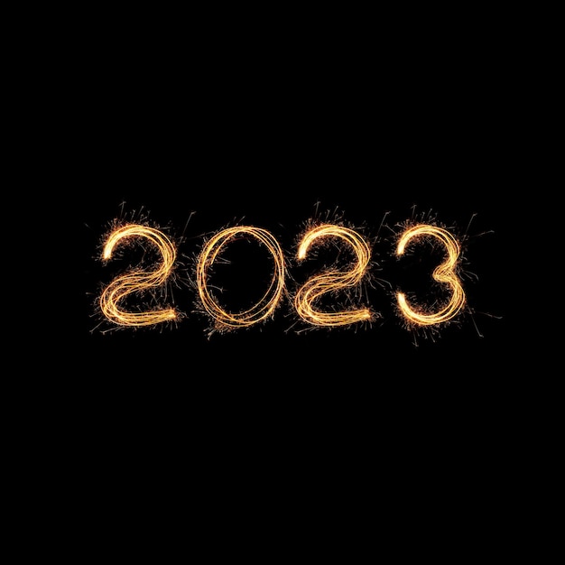 New Year 2023 light Sparklers draw figures 2023 Bengal lights and letter Golden