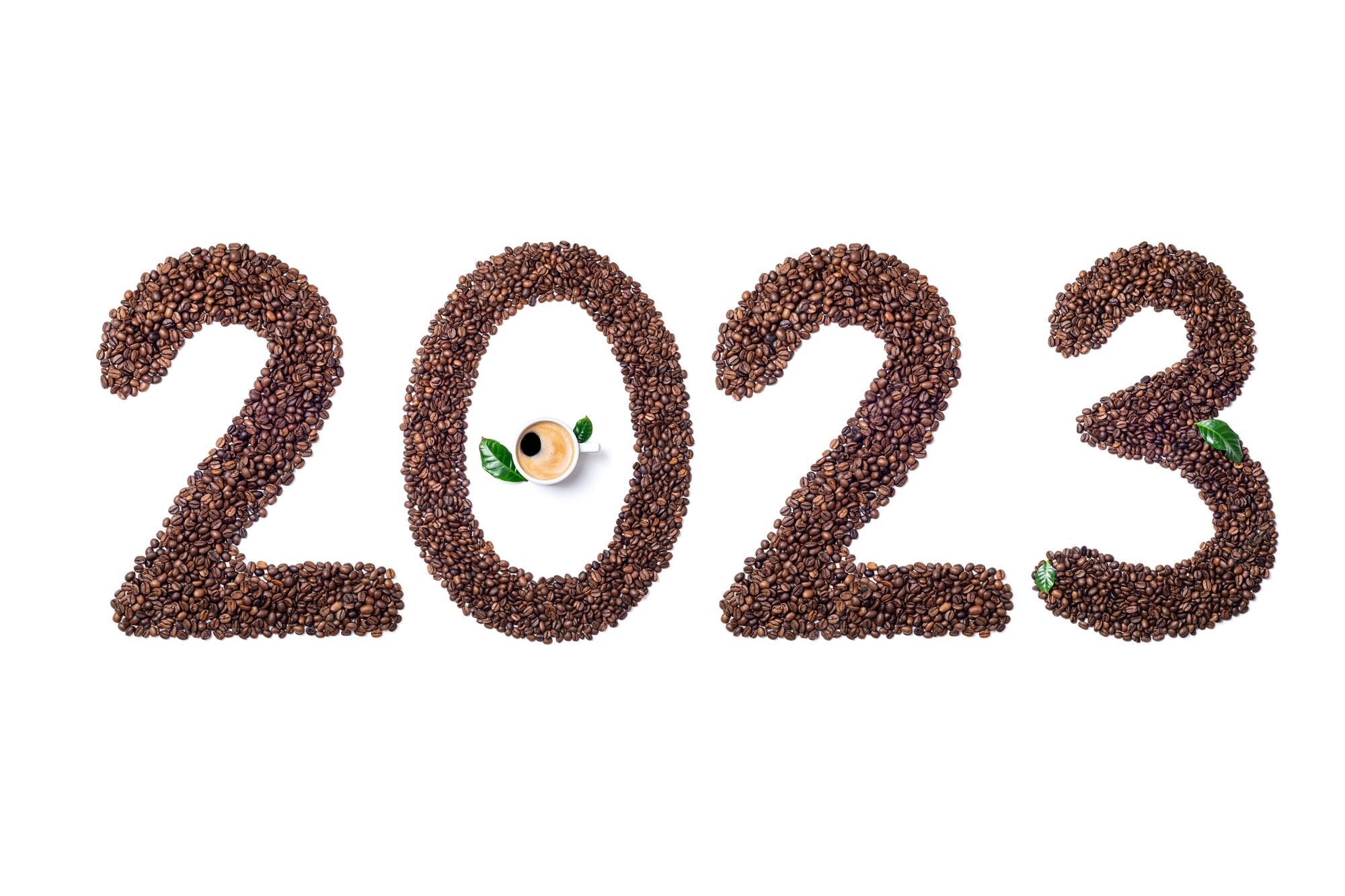 Premium Photo | New Year 2023 made of coffee beans on white background