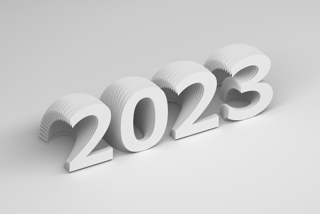 New year 2023 number on white pink background