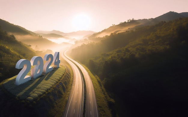 写真 2024年 - 自然の中央にある高速道路の写真コピースペースの背景ジェネレーティブ・アイ
